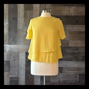 MNG Mango yellow layered top XXSmall flutter sleeves pastel flowy garden party